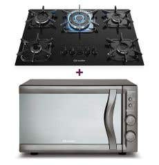 Kit Cozinha Mueller Forno de Bancada Sonetto Espelhado 44L + Cooktop 5 Bocas com Queimador Tripla Chama