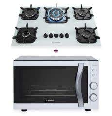 Kit Cozinha Mueller Forno de Bancada Sonetto 44L + Cooktop 5 Bocas com Queimador Tripla Chama Branco