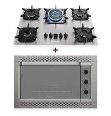 Kit Mueller Forno de Embutir Decorato Inox 44L+ Cooktop 5 bocas de Alumínio Tripla Chama
