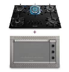 Kit Forno Decorato Inox + Cooktop Tripla Chama