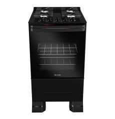 Fogão Mueller 4 bocas Preto com Mesa de Vidro e grades de ferro fundido MFV4BF