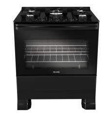 Fogão Mueller 5 bocas Preto com Mesa de Vidro e grades de ferro fundido MFV5BF