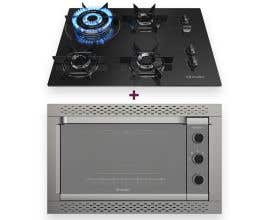 Kit Mueller Forno de Embutir Decorato Inox 44L+ Cooktop 4 bocas Tripla Chama