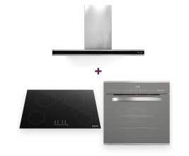 Kit Cozinha Mueller Coifa de Parede Plana 90cm + Cooktop de Indução 4 Bocas com Turbo Total + Forno Digital de Embutir Espelhado 68L