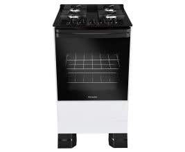 Fogão Mueller 4 bocas Branco com Mesa de Vidro e grades de ferro fundido MFV4BF