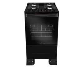 Fogão Mueller 4 bocas Preto com Mesa de Vidro e grades de ferro fundido MFV4BF