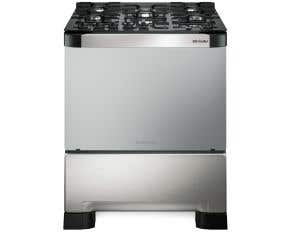 Fogão Mueller 5 bocas Decorato Vetro Inox com mesa de vidro e Timer digital