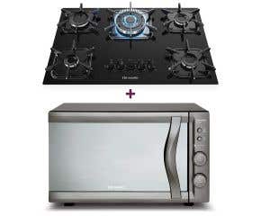 Kit Cozinha Mueller Forno de Bancada Sonetto Espelhado 44L + Cooktop 5 Bocas com Queimador Tripla Chama
