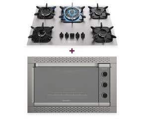 Kit Mueller Forno de Embutir Decorato Inox 44L+ Cooktop 5 bocas de Alumínio Tripla Chama