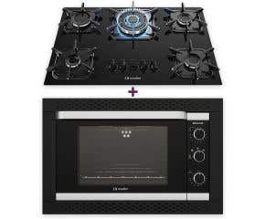 Kit Cozinha Mueller Forno Decorato de Embutir Preto + Cooktop 5 Bocas com Queimador Tripla Chama
