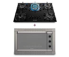 Kit Forno Decorato Inox + Cooktop Tripla Chama