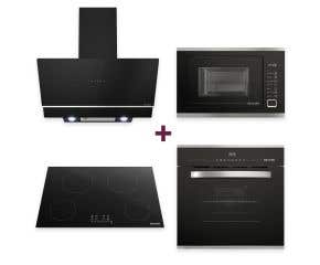 Kit Cozinha Completa Coifa de Parede em Vidro + Micro-ondas de Embutir 25L + Forno de Embutir Digital 68L + Cooktop de Indução Turbo Total 