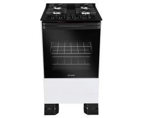 Fogão Mueller 4 bocas Branco com Mesa de Vidro e grades de ferro fundido MFV4BF