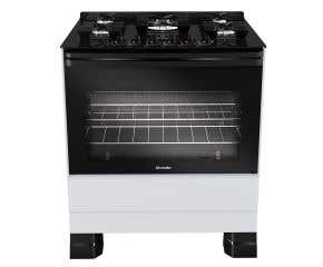 Fogão Mueller 5 bocas Branco com Mesa de Vidro e grades de ferro fundido MFV5BF