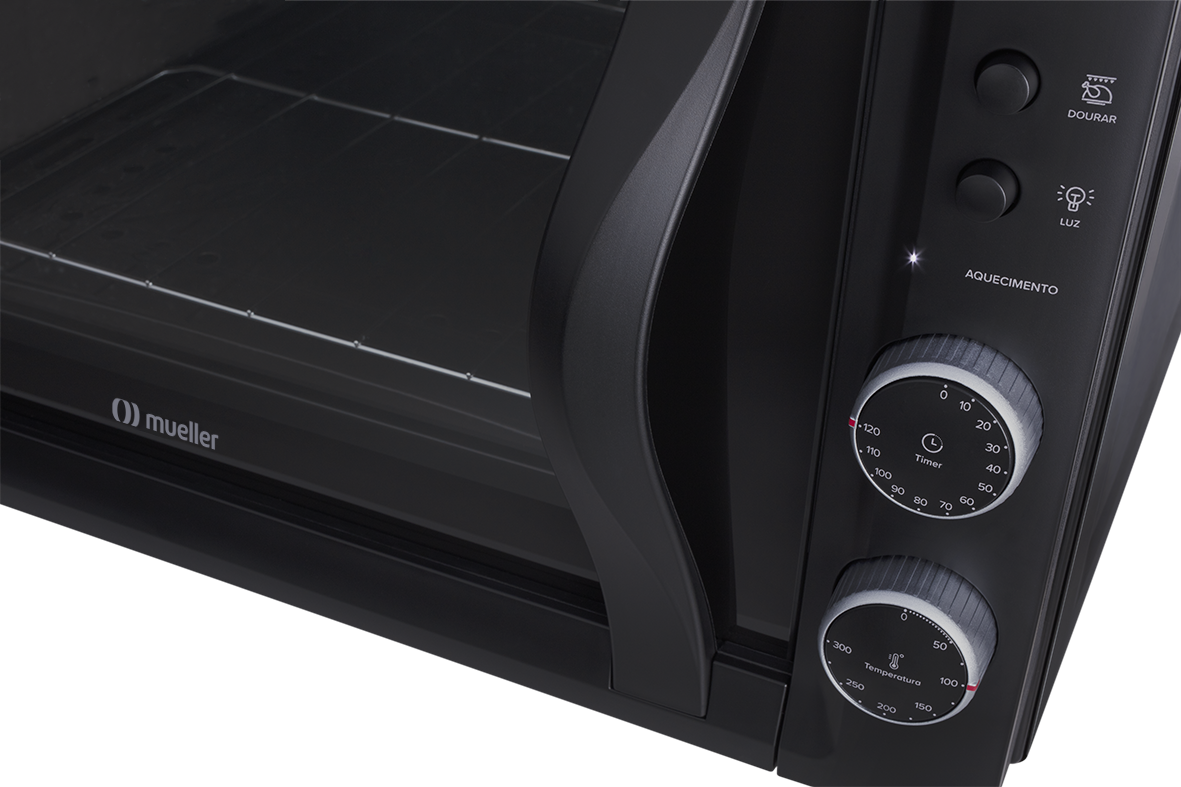 Forno elétrico Mueller Sonetto com puxador ergonômico Forno elétrico Mueller Sonetto: puxador ergonômico